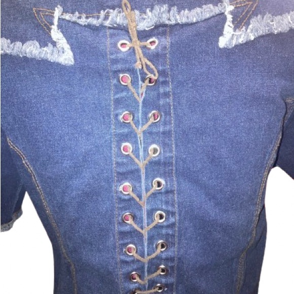 Y2K Denim Button Dress With Lace Up Back - Picture 10 of 11